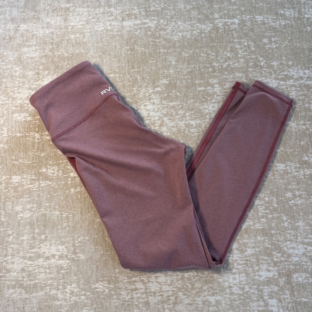 RVCA Sport Ribbed High Rise Leggings Dusty Rose Mauve Side Stripe Yoga Pants